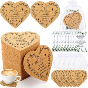 100 Sets Wedding Favors for Guests Coaster Gifts Bulk Mr and Mrs Heart Cork Coas